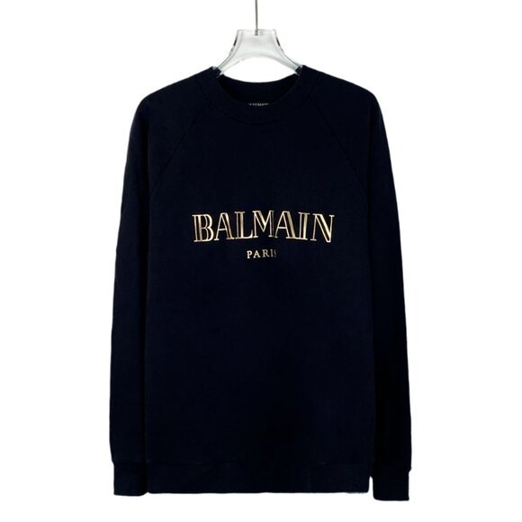 Balmain Paris Black Cotton Logo Sweatshirt Round-Neck Long-Sleeve Size 38 S Made - Picture 1 of 7